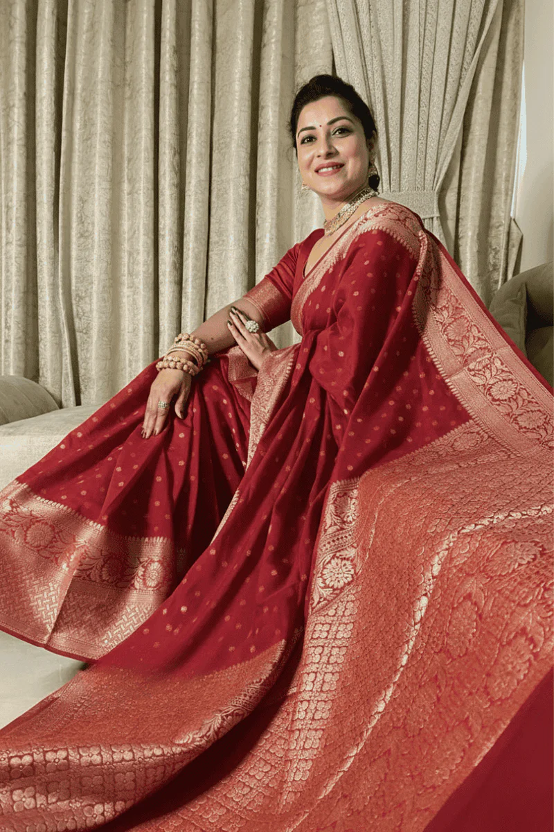 Traditional Maroon Banarasi Silk Woven Saree