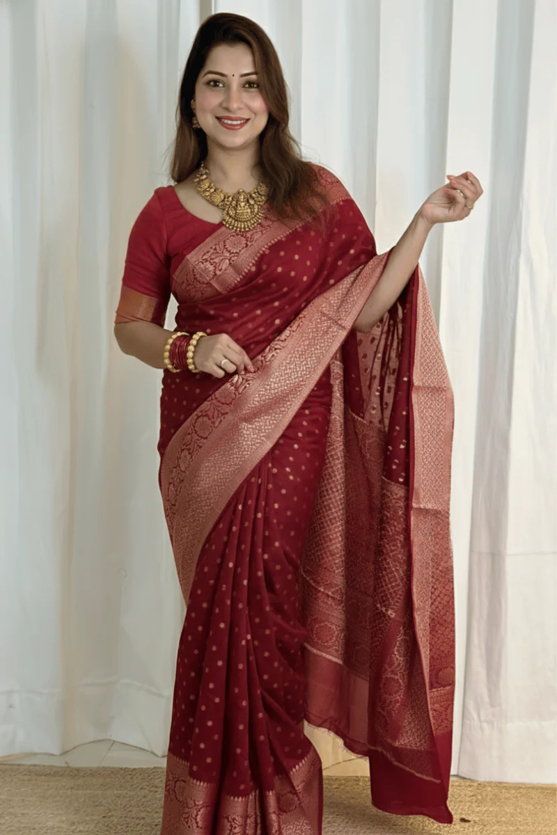 Traditional Maroon Banarasi Silk Woven Saree