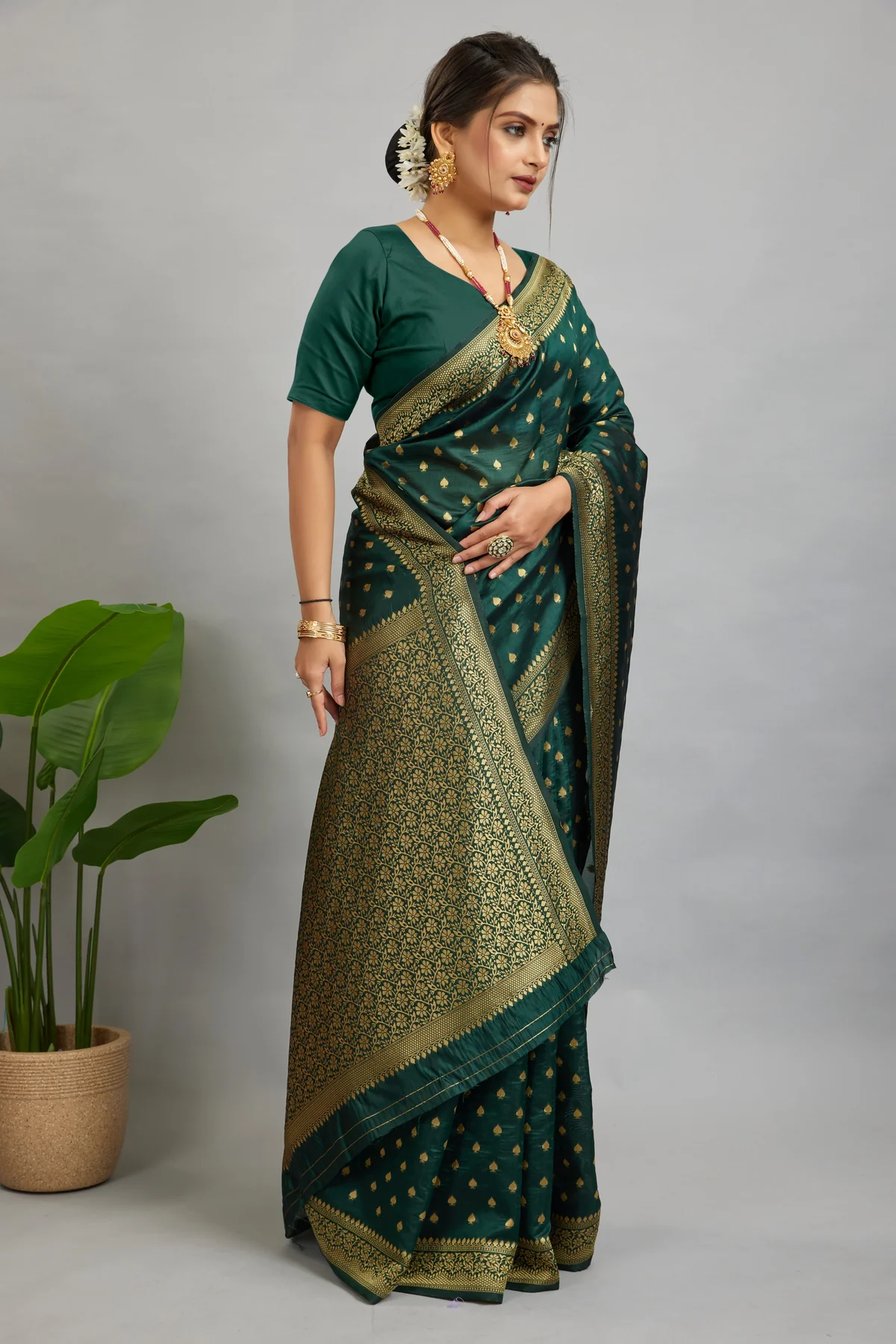 Premium Green Woven Silk Blend Saree