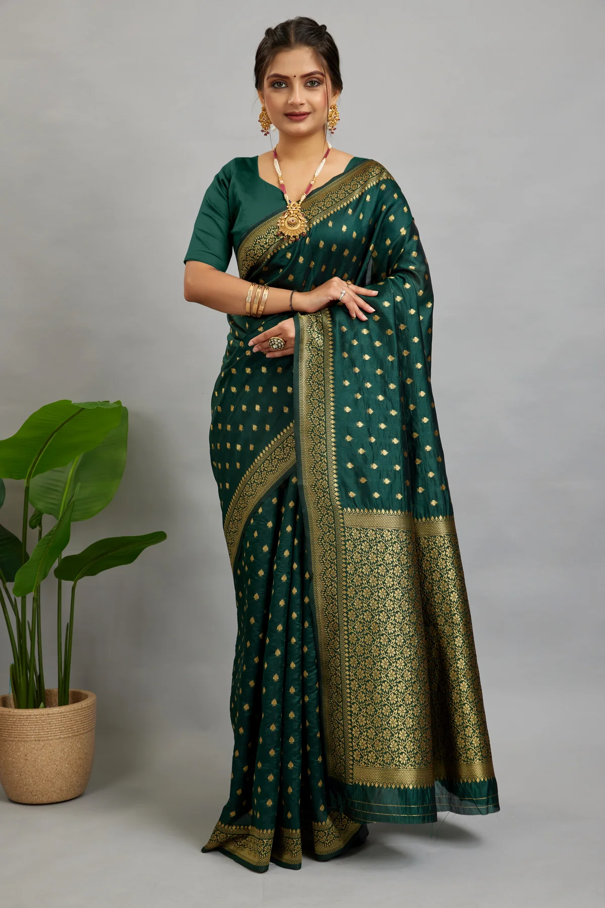 Premium Green Woven Silk Blend Saree