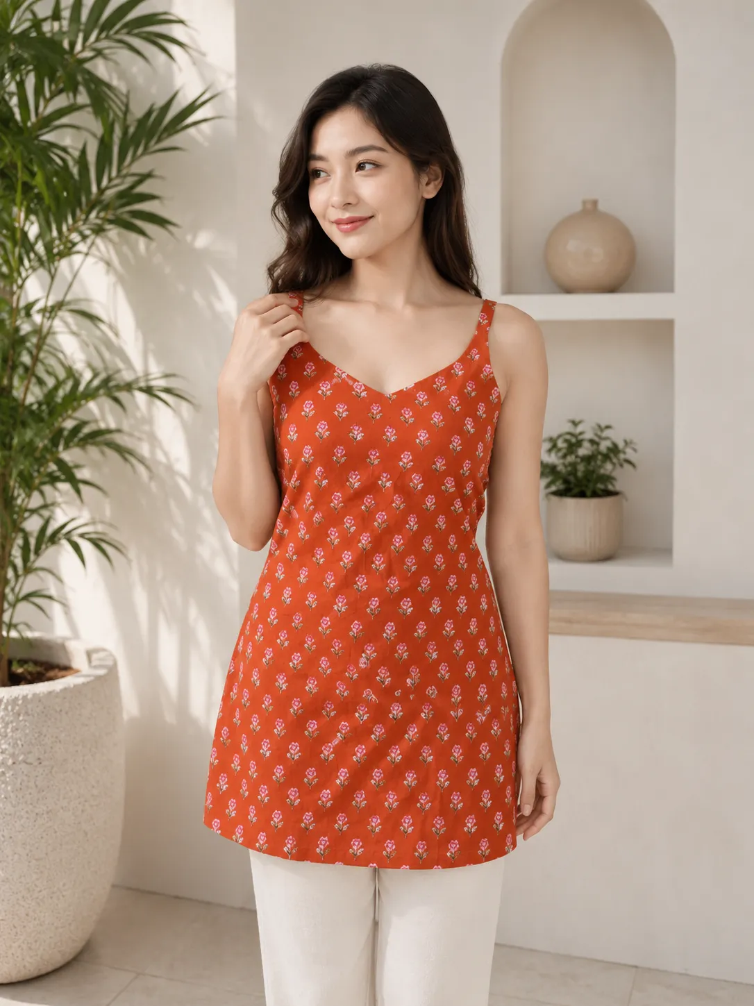 Exclusive Back Straps Hand Block Printed Kurti