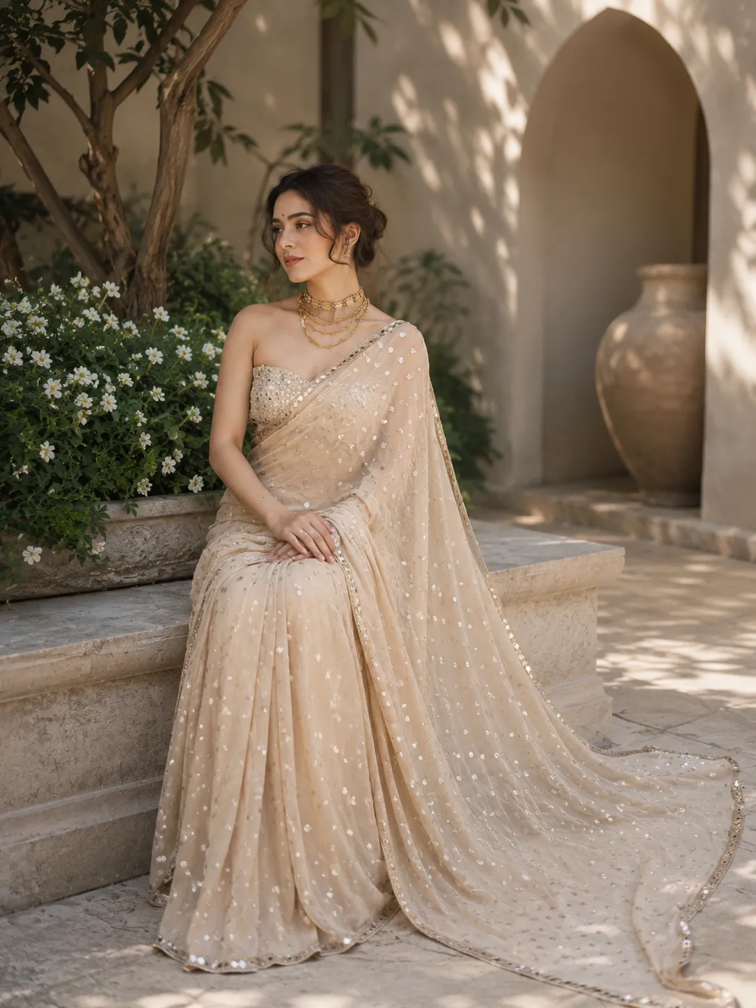 Premium Cream Mirror work Lehenga