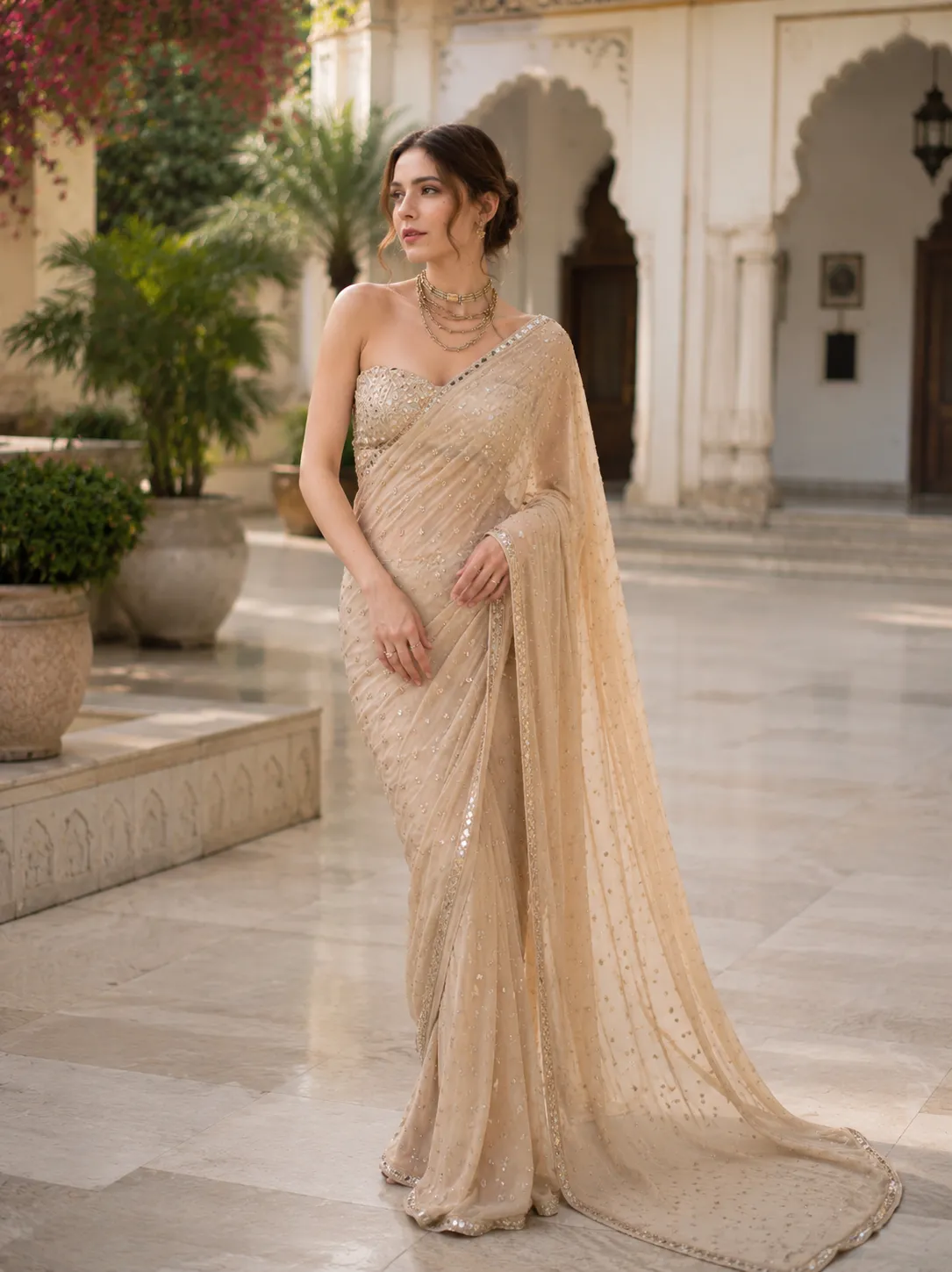 Premium Cream Mirror work Lehenga